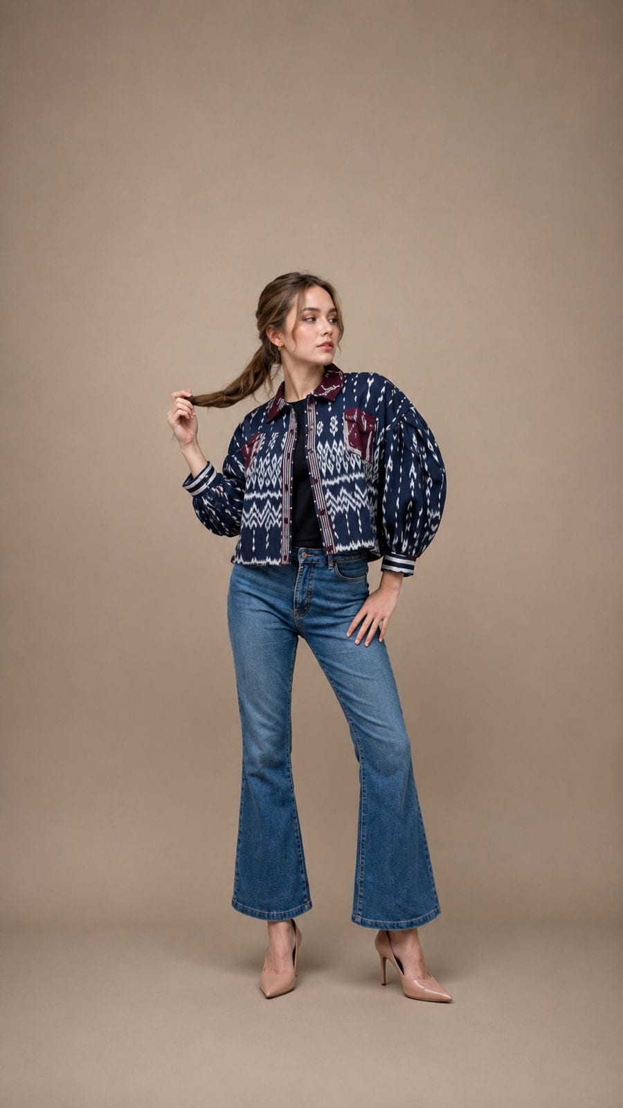 Blouse Chic Batik Mix Navy Ikat