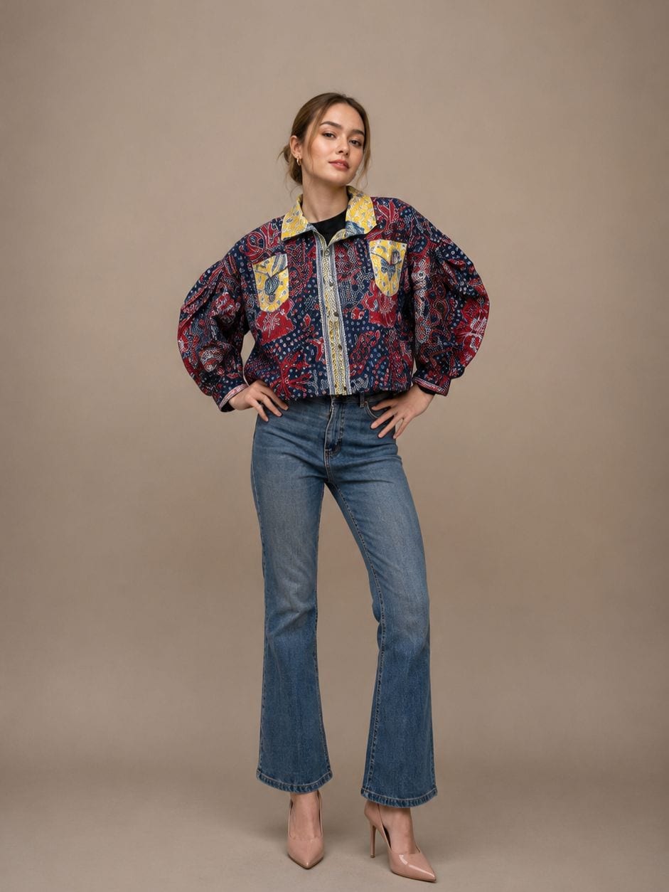 Blouse Chic Batik Mix Navy Songket