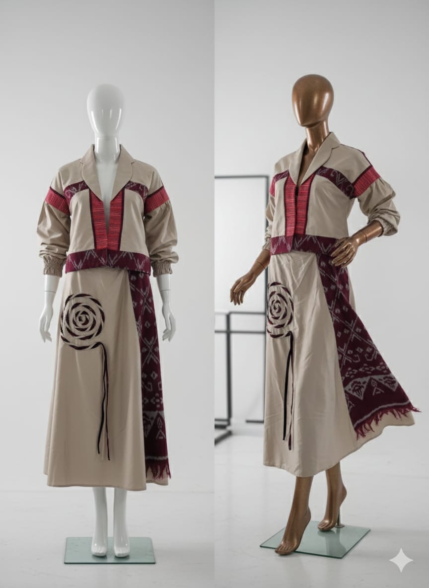Dress Krem Songket Spiral