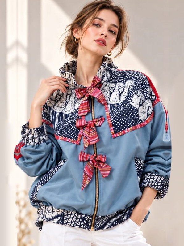 Jaket Oversize Etnik Biru Pita