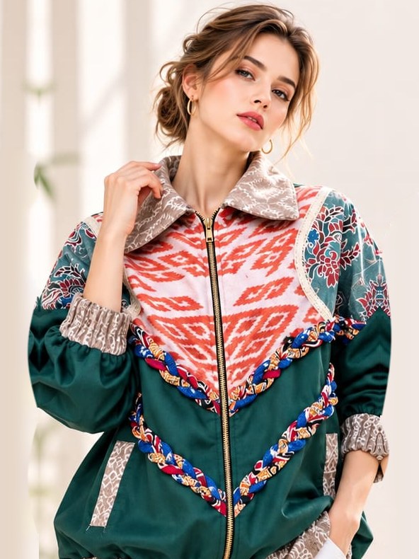 Jaket Oversize Etnik Hijau Anyam