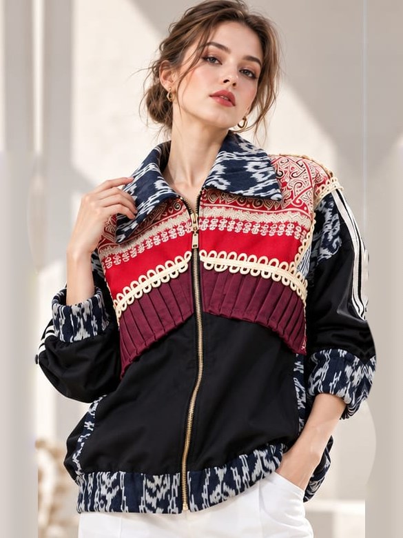 Jaket Oversize Etnik Hitam Merah