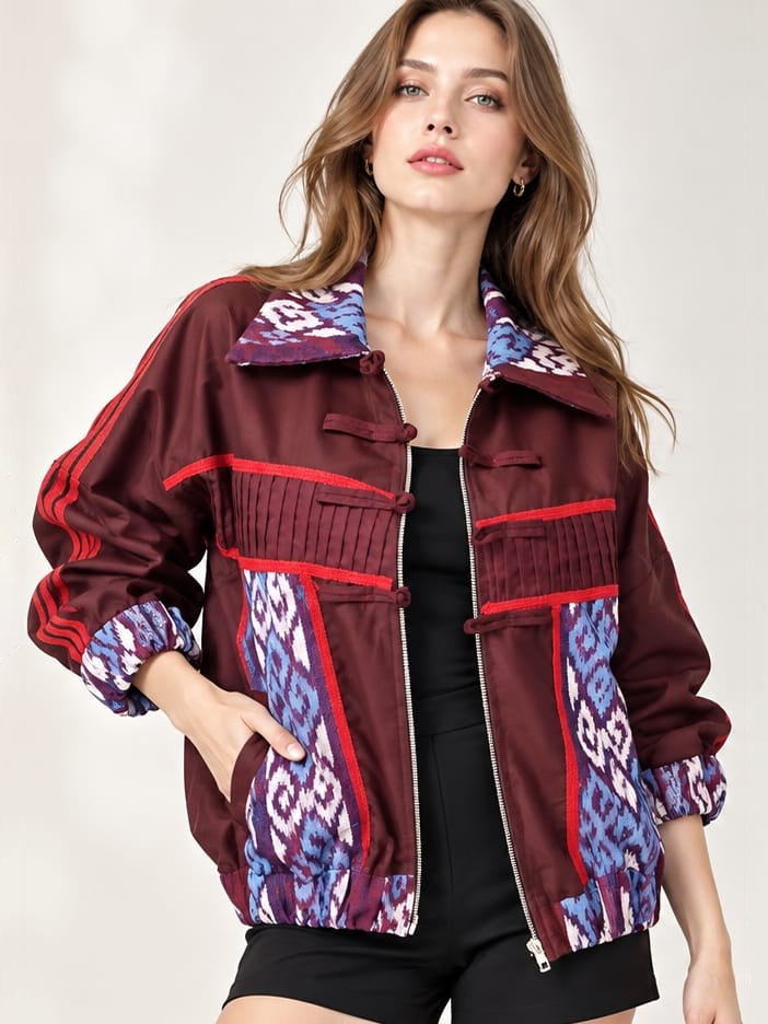 Jaket Oversize Etnik Maron Ikat