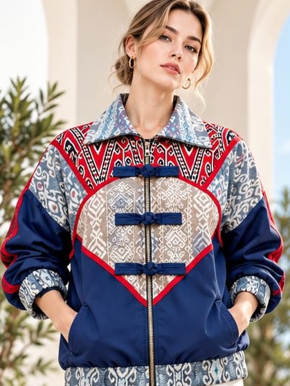 Jaket Oversize Etnik Navy Merah