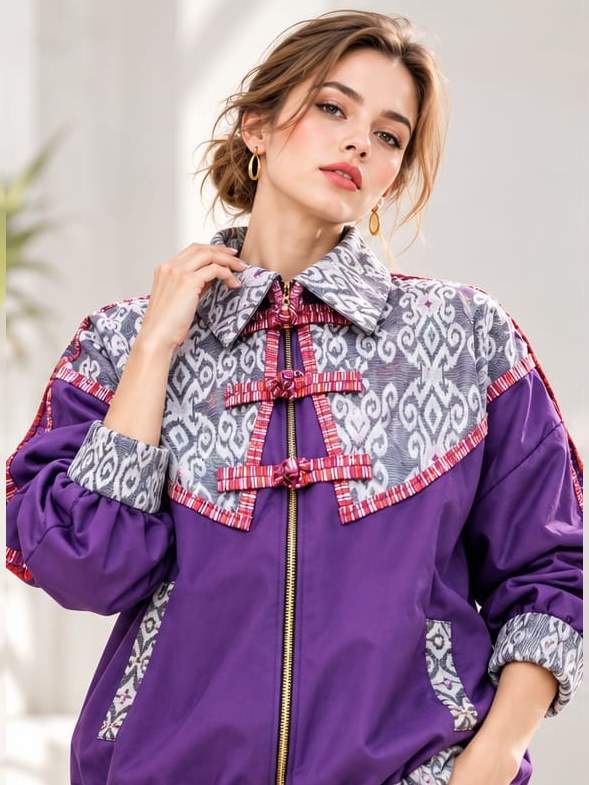 Jaket Oversize Etnik Ungu Ikat