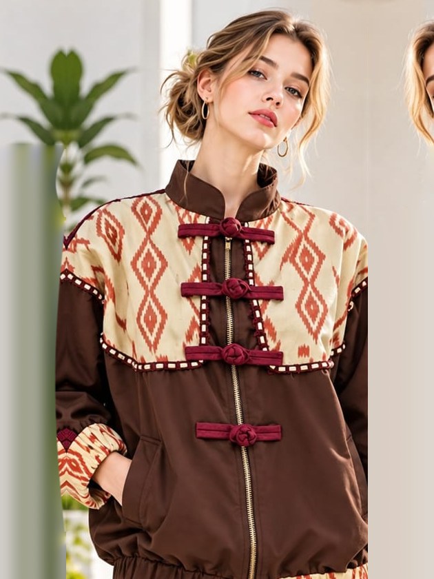 Jaket Patchwork Etnik Coklat Ikat