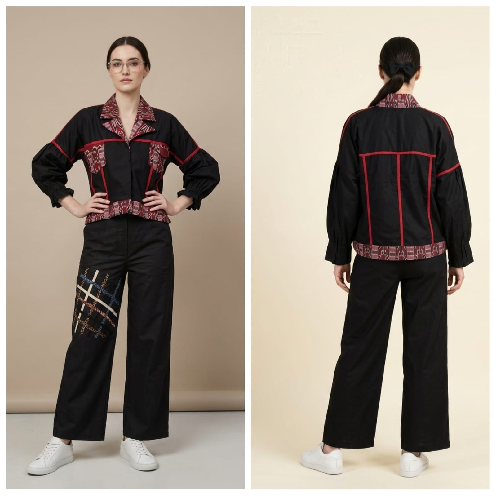One Set Hitam Garis Merah