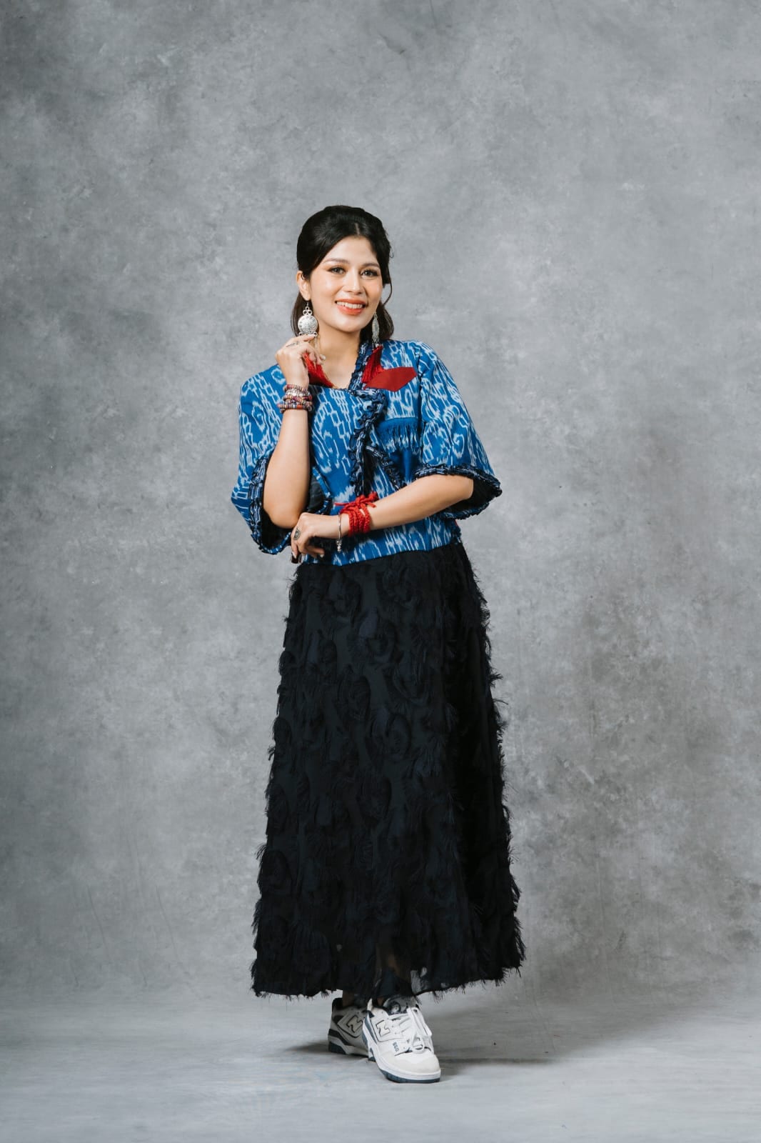 Set Blouse Ikat Rok Rumbai Hitam
