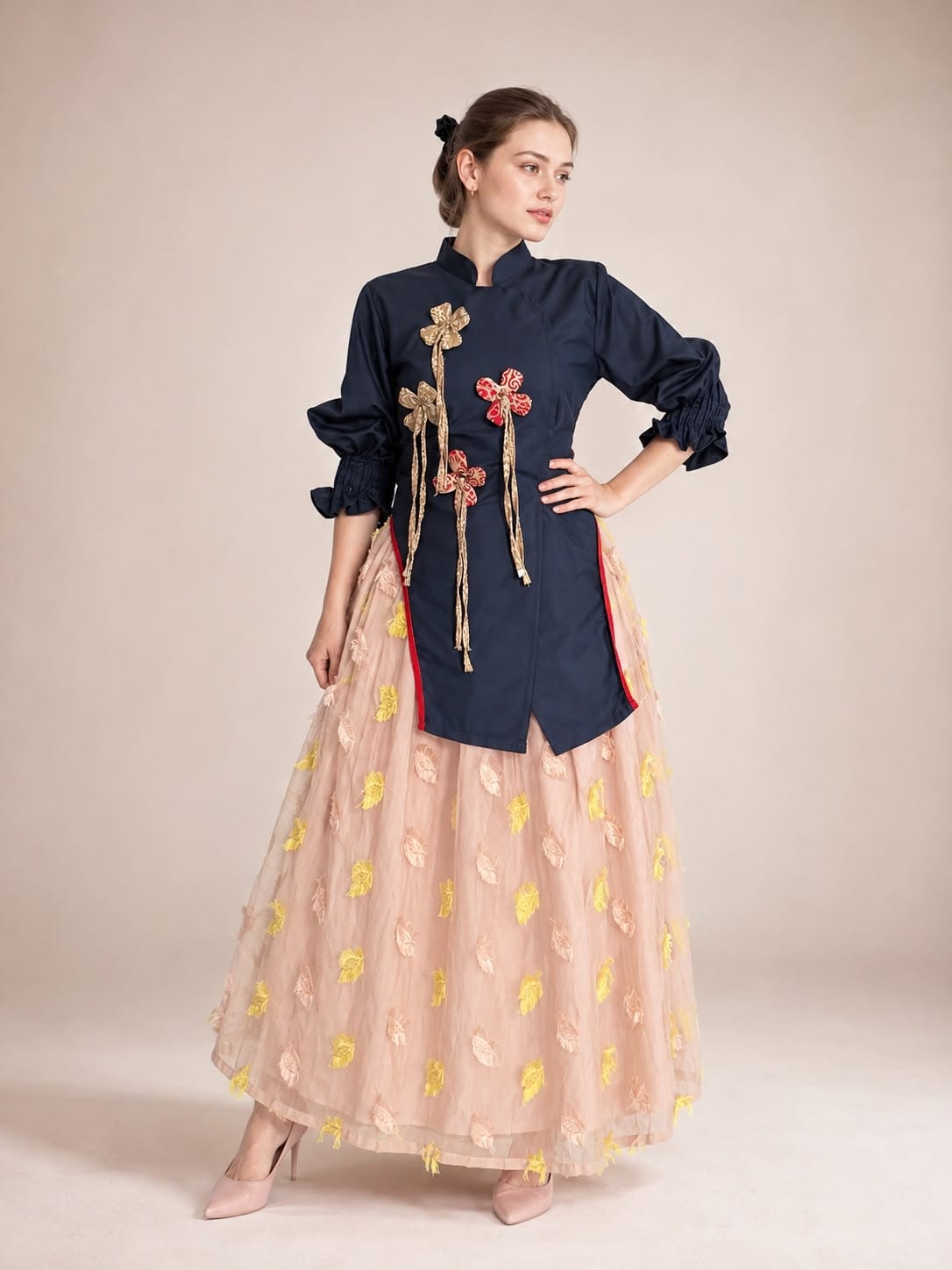 Set Blouse Navy Rok Krem